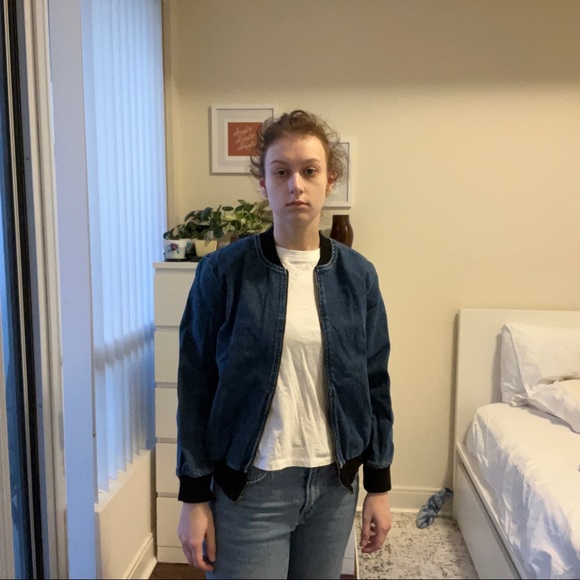 American Apparel Denim Bomber Jacket L - Picture 1 of 5